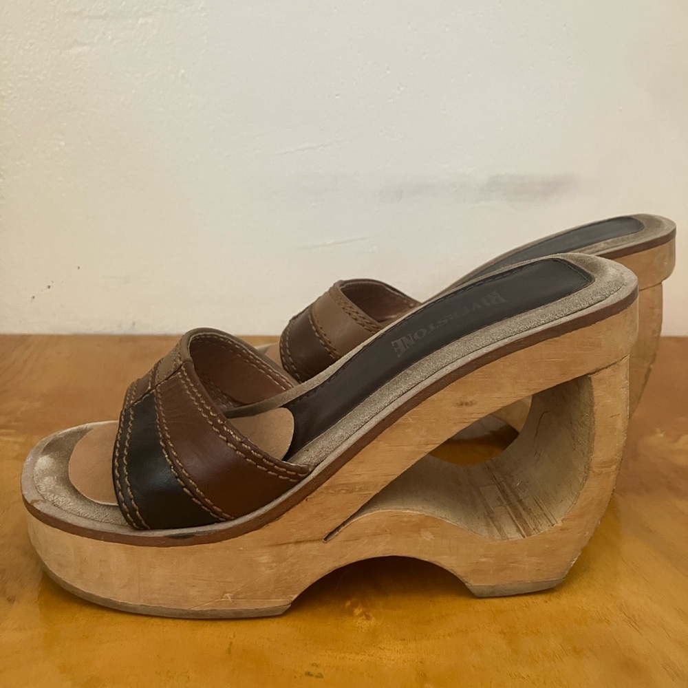 Brown Leather Platform Sandals - Picture 2 of 5
